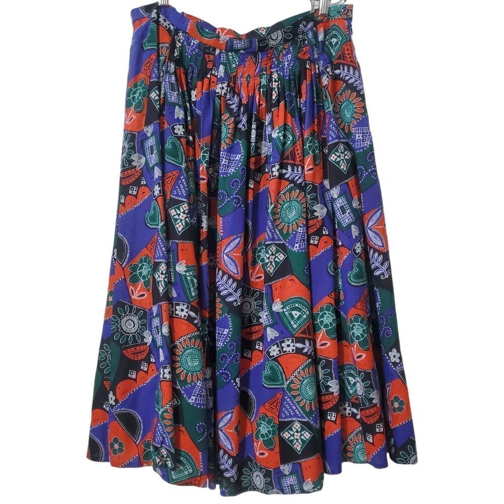 Perry Landhaus Trachten German Full Skirt Size L (36) Pockets Floral Cotton VTG